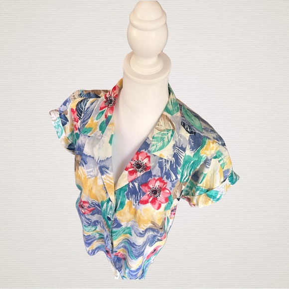 Vintage Caliché Tropical Print Shirt, Cuffed Sleeve, Made in USA - Picture 4 of 10